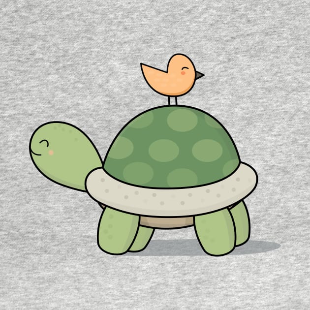 Kawaii Cute Tortoise and Bird by wordsberry